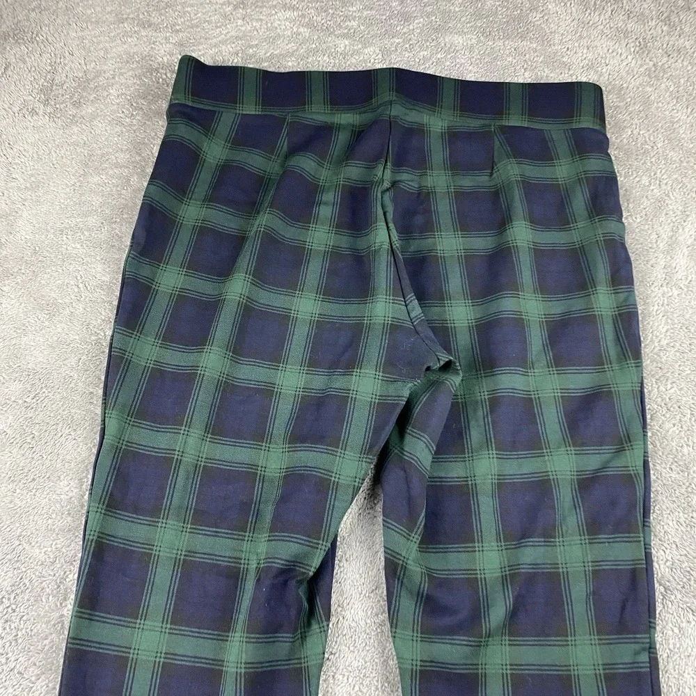 Loft Petites Legging Crop Pants Womens Large‎ Green Blue Plaid Pull On